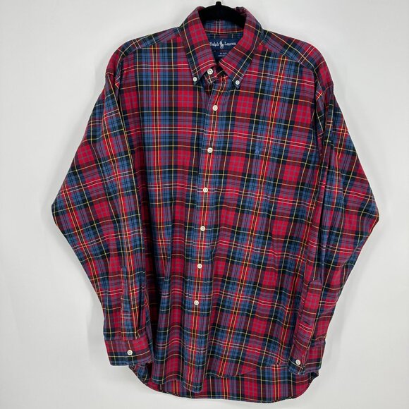 3/$25 Ralph Lauren Plaid Blake Button Down Shirt M Long Sleeves Cotton Red - Picture 1 of 7